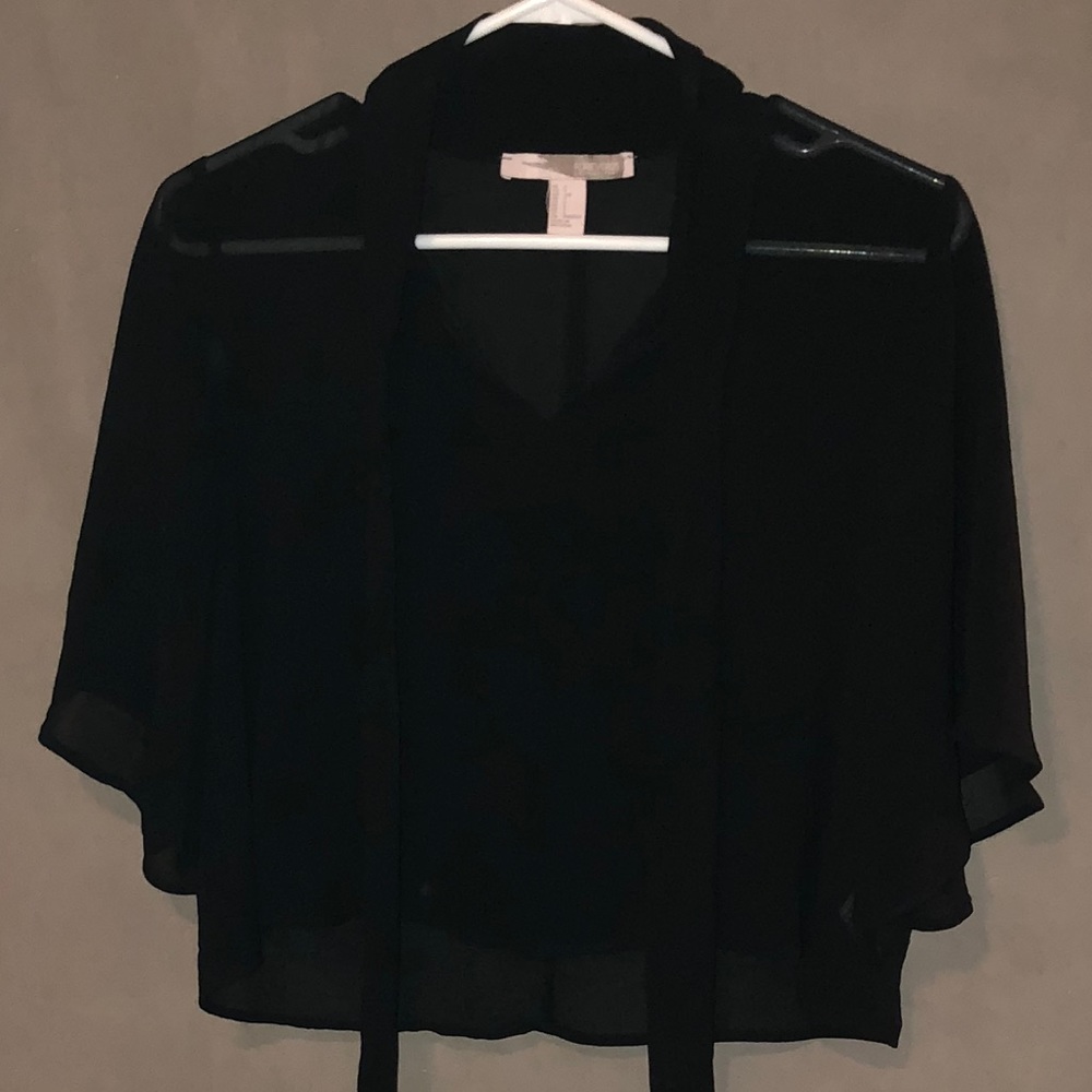 Black Sheer Tie Blouse